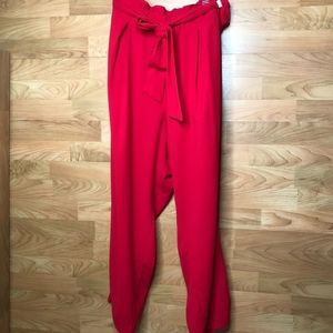 Red belted pants